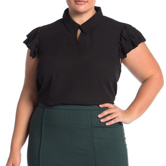 T Tahari Tops - T Tahari Black Pleat Sleeve Top